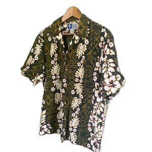 Styled by RJC Vintage authentic Hawaiian shirt mens sz L green luau vacation EUC